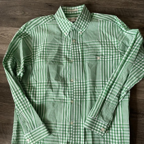 Orvis shirt button up green check men’s Sz L front pocket - Picture 1 of 4